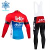 Set Fietsshirt Lange Mouw + Lange Koersbroek 2024 Lotto Dstny Winter Thermal Fleece Rood